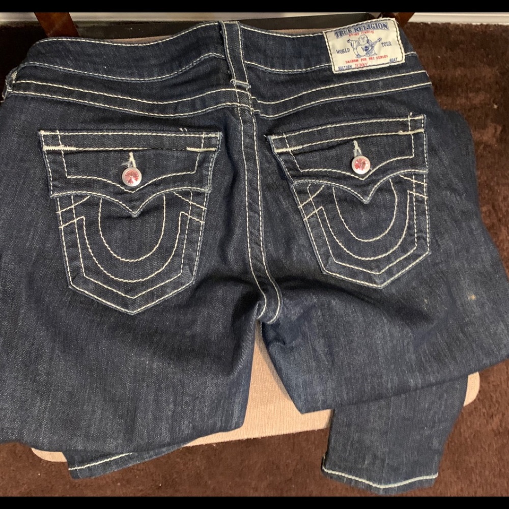 TRUE RELIGION WHITE STITCH FLAP SKINNY JEANS SZ 28
